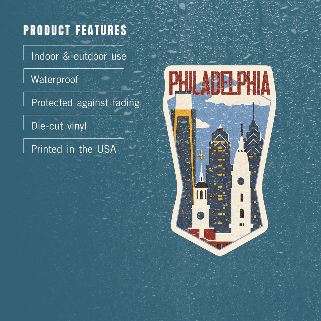 Philadelphia, Pennsylvania, Woodblock, Contour, Lantern Press Artwork, Vinyl Sticker Sticker Lantern Press