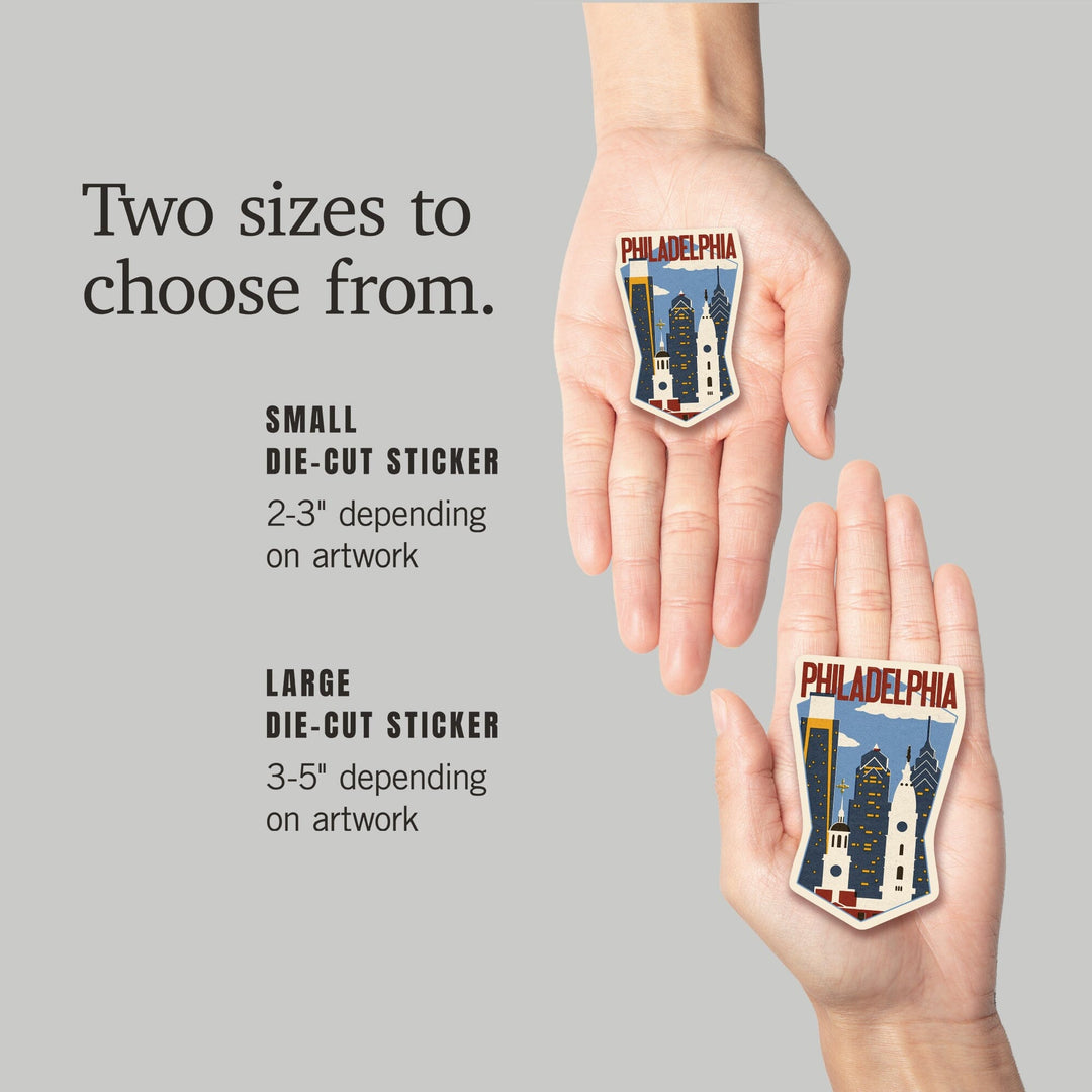 Philadelphia, Pennsylvania, Woodblock, Contour, Lantern Press Artwork, Vinyl Sticker Sticker Lantern Press