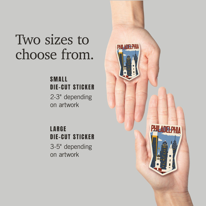 Philadelphia, Pennsylvania, Woodblock, Contour, Lantern Press Artwork, Vinyl Sticker Sticker Lantern Press