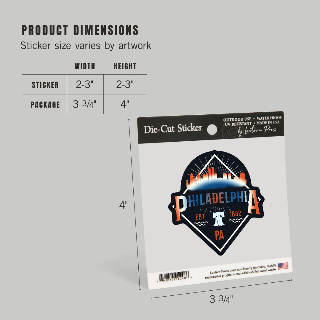 Philadelphia, Retro Skyline, Contour, Vinyl Sticker Sticker Lantern Press