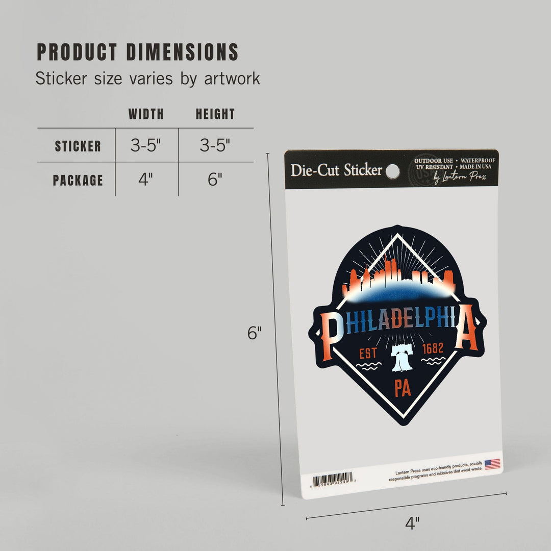 Philadelphia, Retro Skyline, Contour, Vinyl Sticker Sticker Lantern Press
