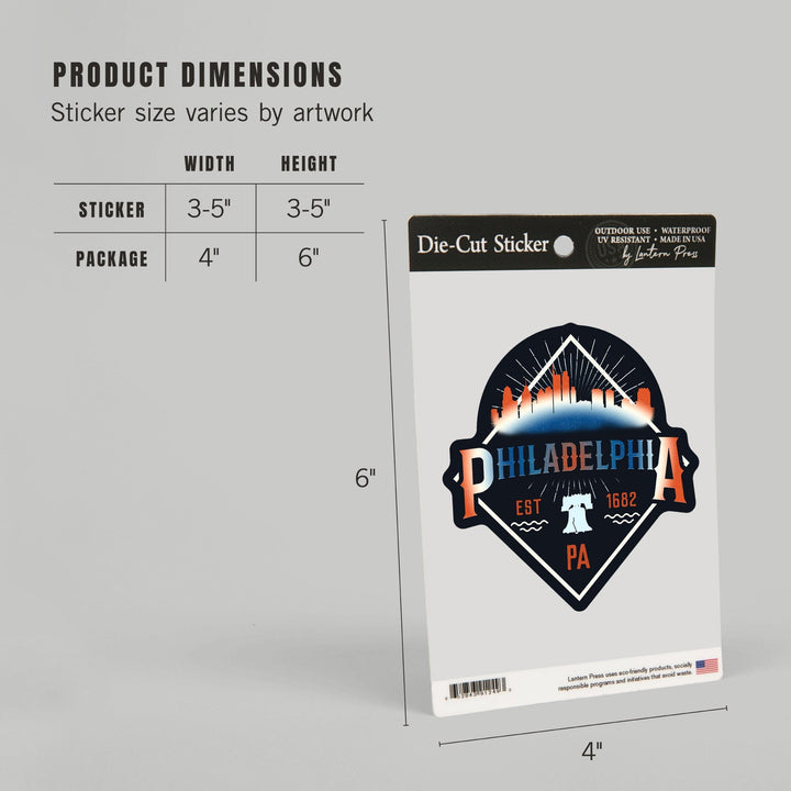 Philadelphia, Retro Skyline, Contour, Vinyl Sticker Sticker Lantern Press