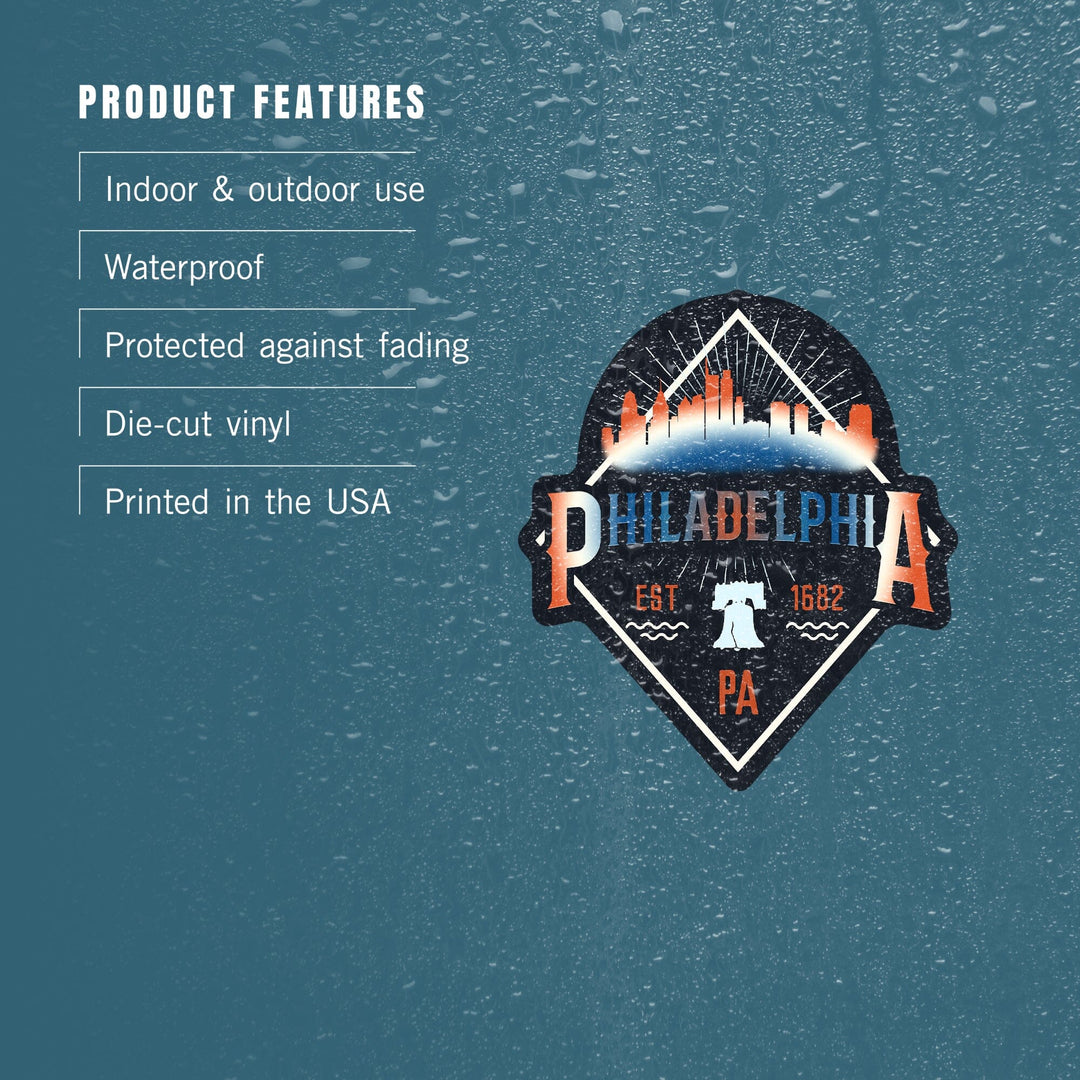Philadelphia, Retro Skyline, Contour, Vinyl Sticker Sticker Lantern Press
