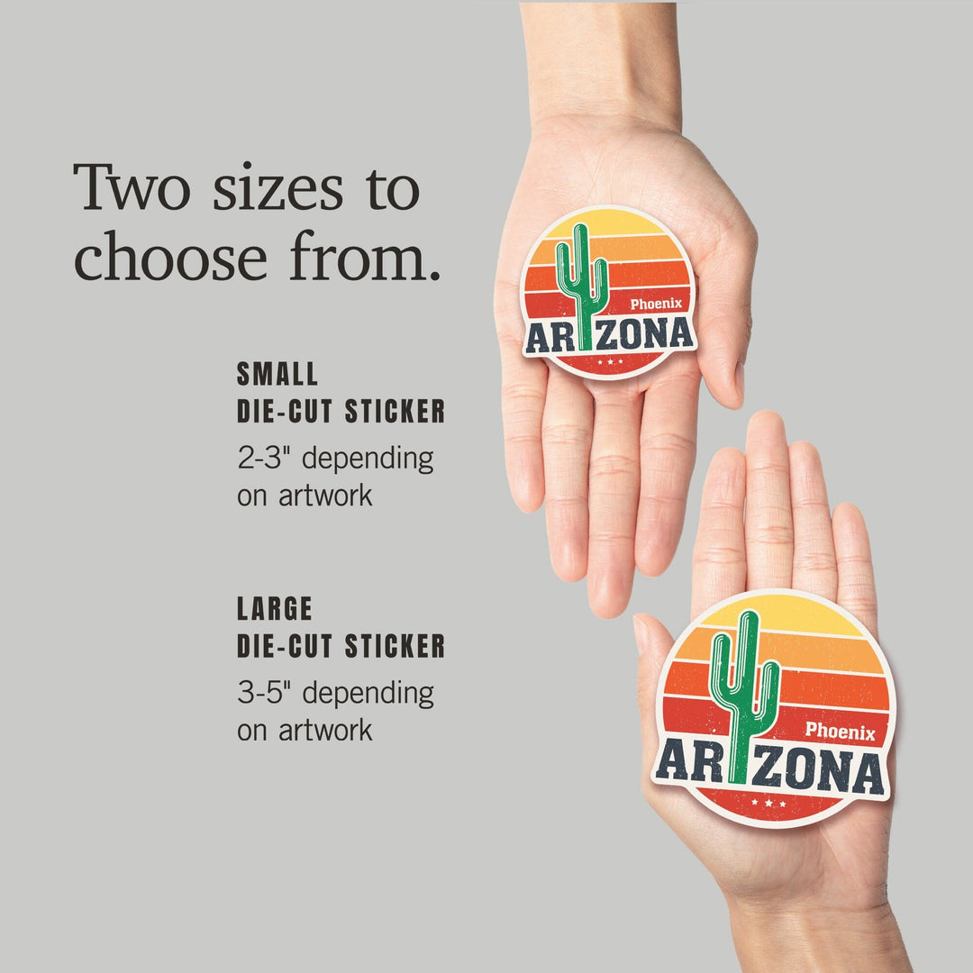 Phoenix, Arizona, Sun & Cactus, Contour, Vinyl Sticker Sticker Lantern Press