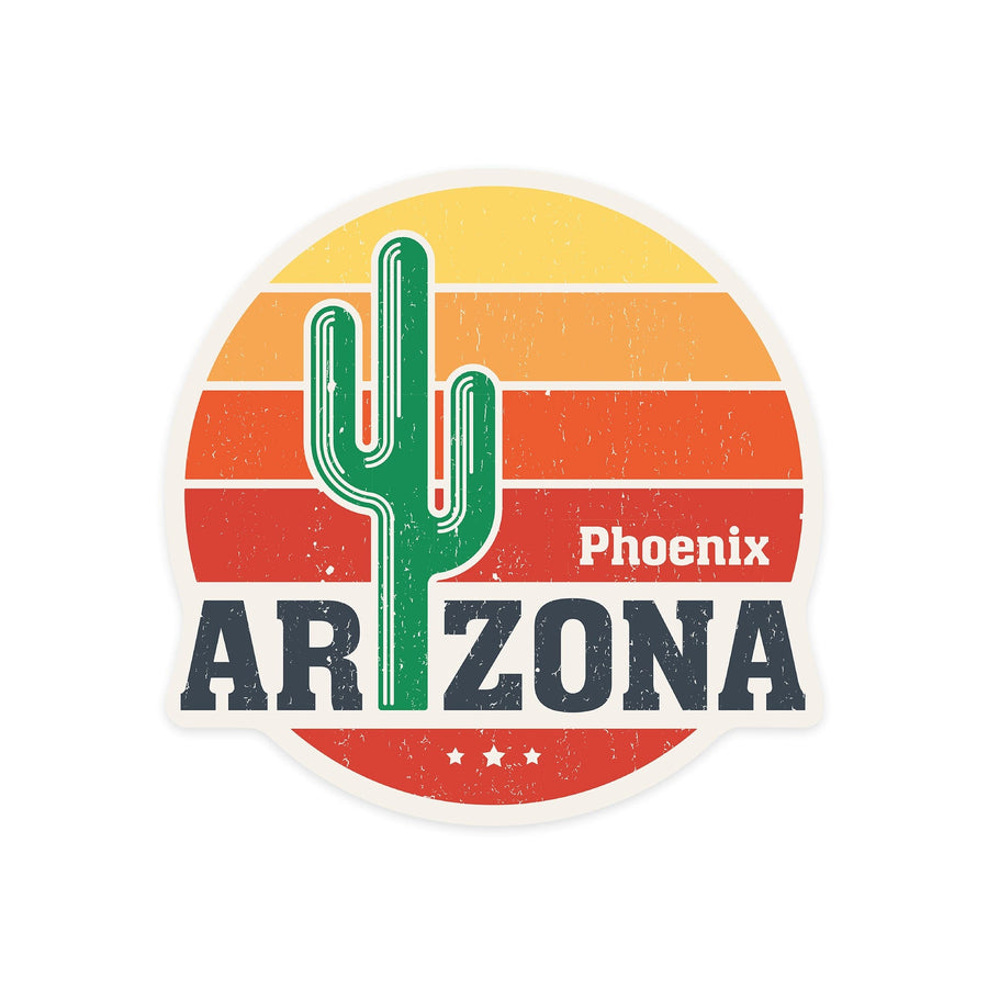 Phoenix, Arizona, Sun & Cactus, Contour, Vinyl Sticker Sticker Lantern Press