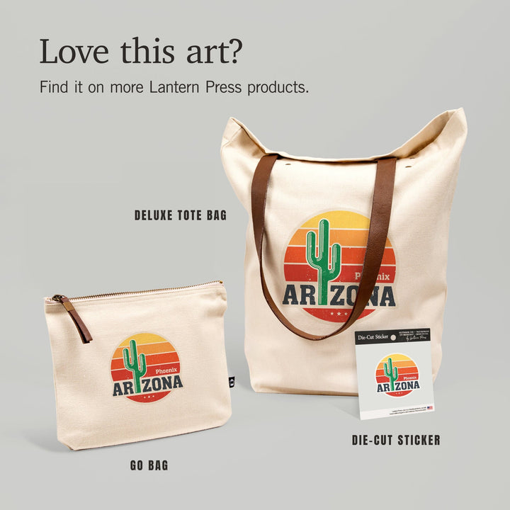 Phoenix, Arizona, Sun & Cactus, Contour, Vinyl Sticker Sticker Lantern Press