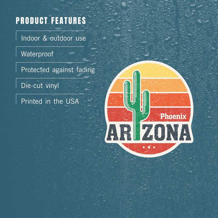 Phoenix, Arizona, Sun & Cactus, Contour, Vinyl Sticker Sticker Lantern Press