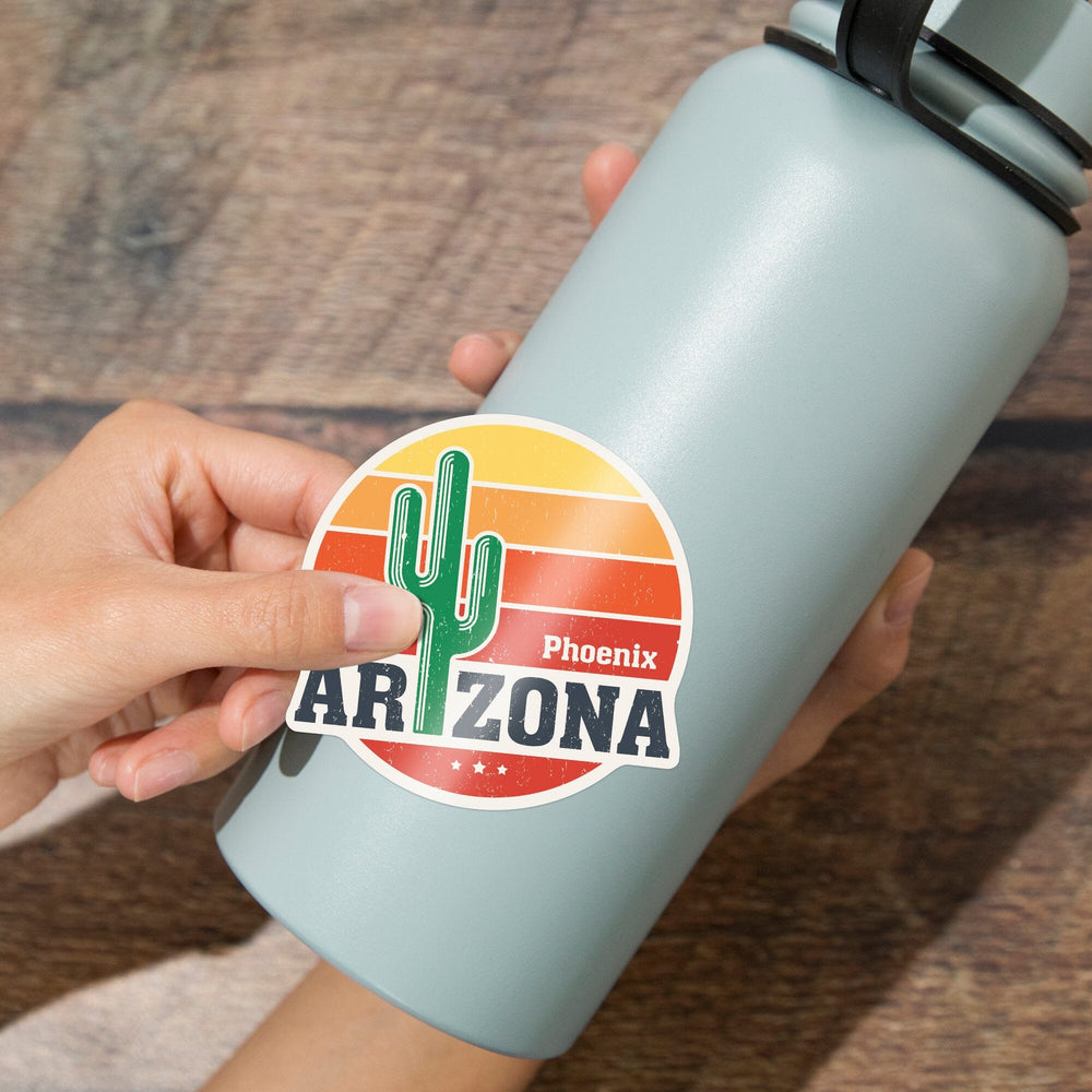 Phoenix, Arizona, Sun & Cactus, Contour, Vinyl Sticker Sticker Lantern Press