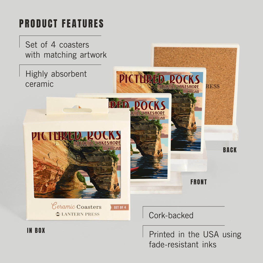 Pictured Rocks, Michigan, Kayaker, Coasters Coasters Lantern Press