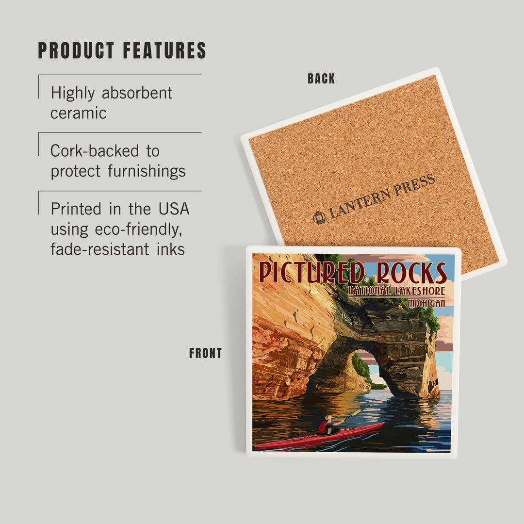 Pictured Rocks, Michigan, Kayaker, Coasters Coasters Lantern Press