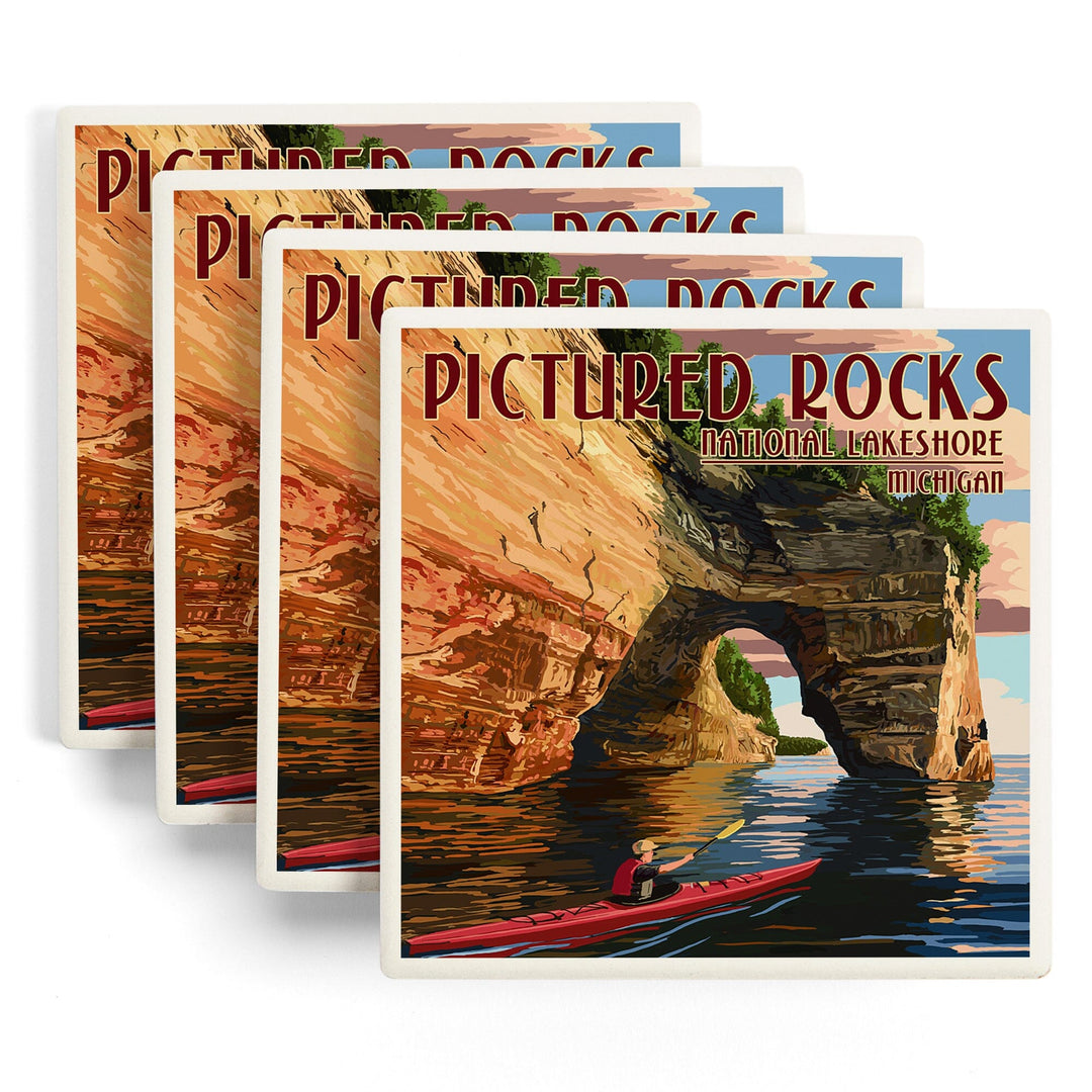 Pictured Rocks, Michigan, Kayaker, Coasters Coasters Lantern Press