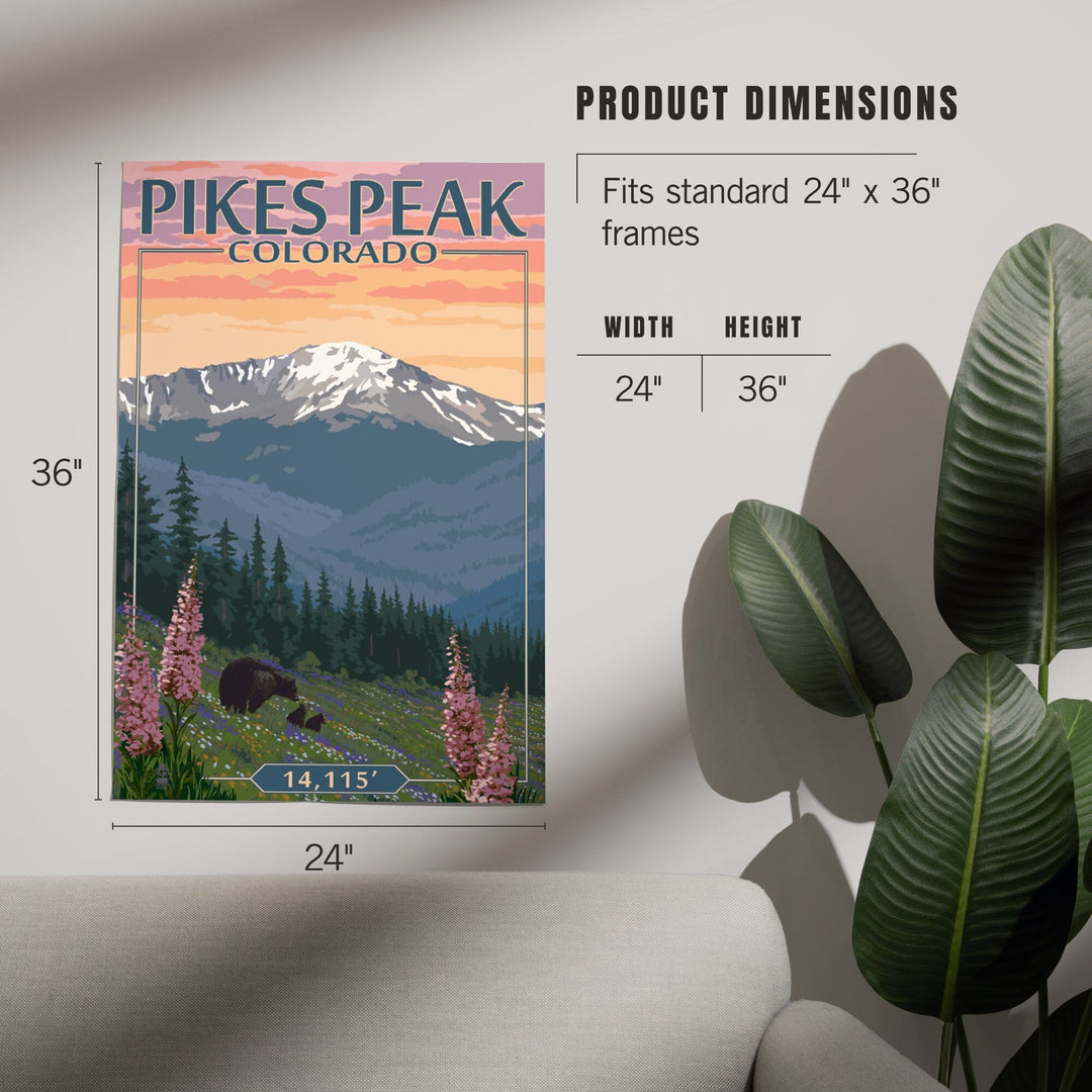 Pikes Peak, Colorado, Bear and Spring Flowers, Art & Giclee Prints Art Lantern Press