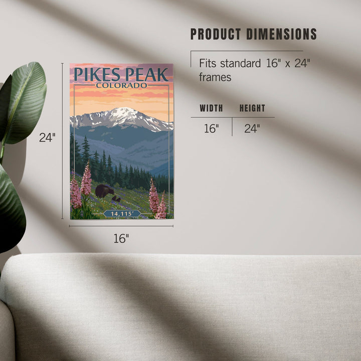 Pikes Peak, Colorado, Bear and Spring Flowers, Art & Giclee Prints Art Lantern Press