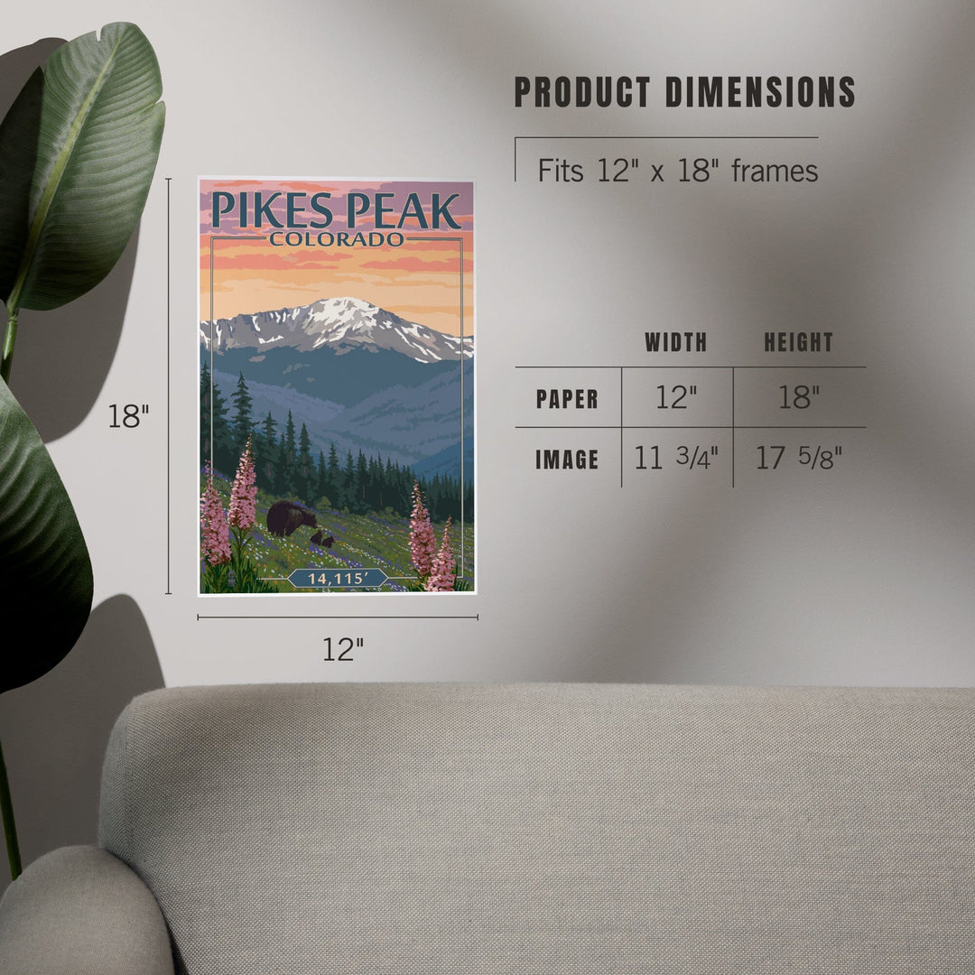 Pikes Peak, Colorado, Bear and Spring Flowers, Art & Giclee Prints Art Lantern Press