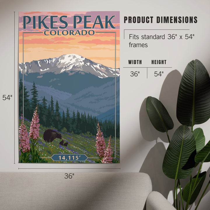 Pikes Peak, Colorado, Bear and Spring Flowers, Art & Giclee Prints Art Lantern Press