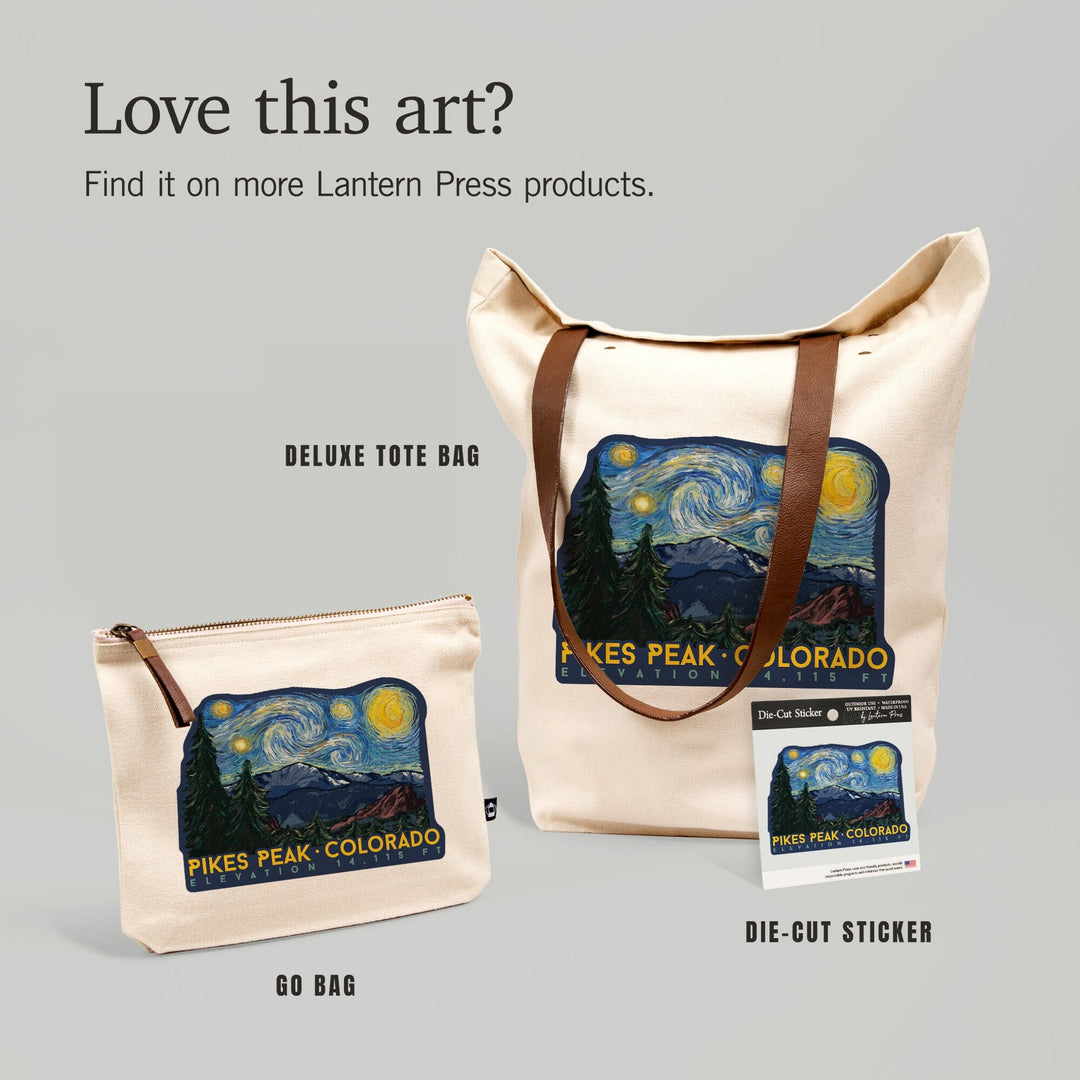 Pikes Peak, Colorado, Elevation, Starry Night, Contour, Lantern Press Artwork, Vinyl Sticker Sticker Lantern Press