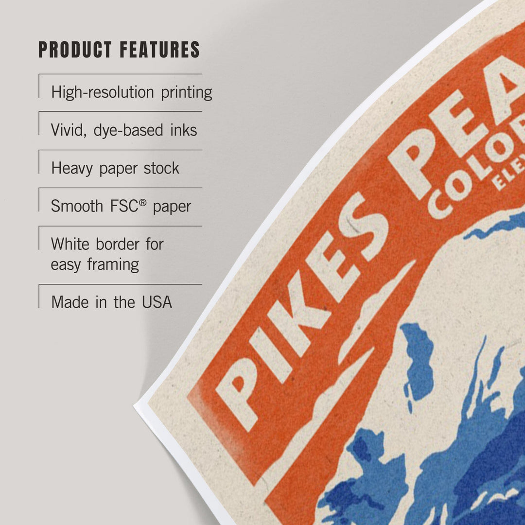 Pikes Peak, Colorado, Woodblock, Art & Giclee Prints Art Lantern Press
