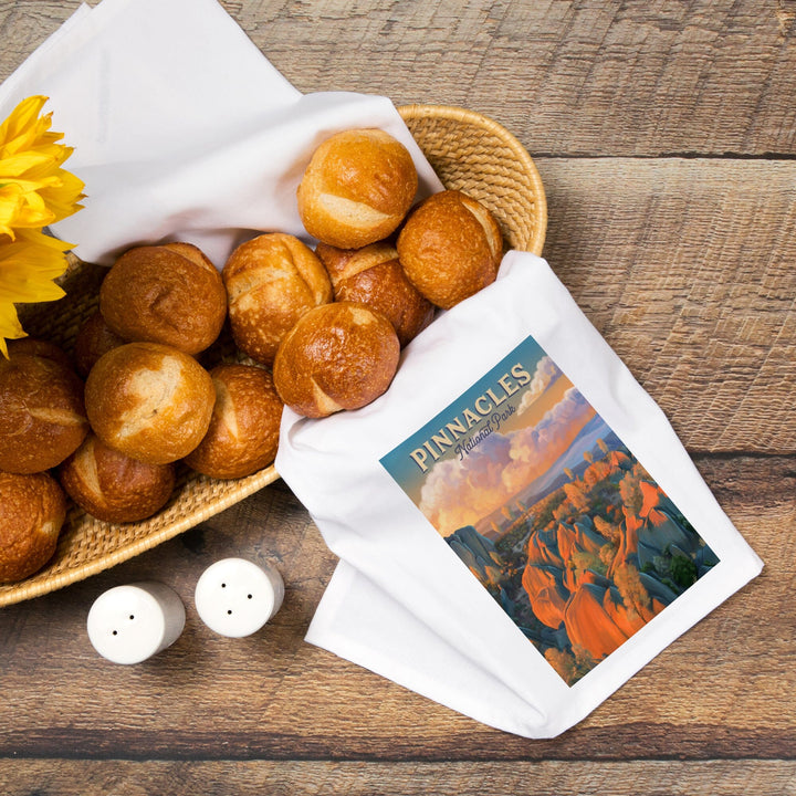 Pinnacles National Park, California, Oil Painting, Organic Cotton Kitchen Tea Towels Kitchen Lantern Press