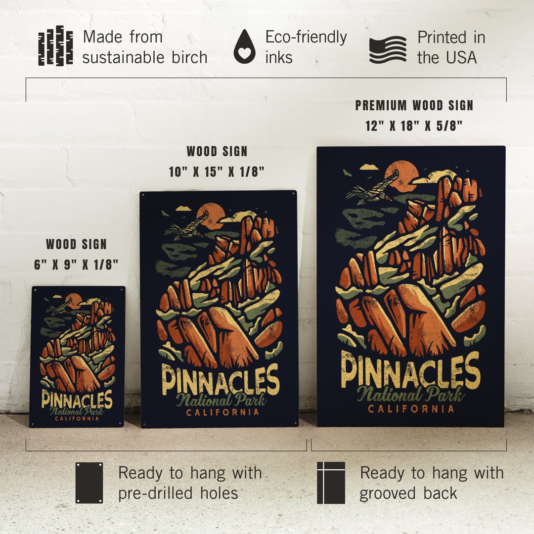Pinnacles National Park, Distressed Vector, Wood Signs and Postcards Wood Lantern Press