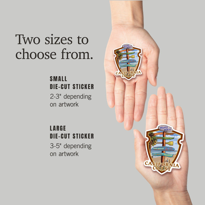 Pismo Beach, California, Destinations Sign, Contour, Lantern Press Artwork, Vinyl Sticker Sticker Lantern Press