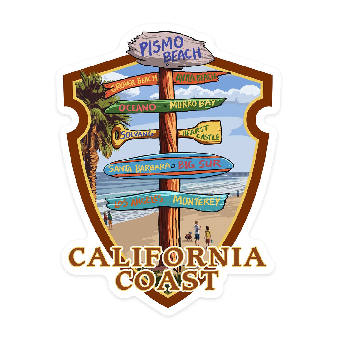 Pismo Beach, California, Destinations Sign, Contour, Lantern Press Artwork, Vinyl Sticker Sticker Lantern Press
