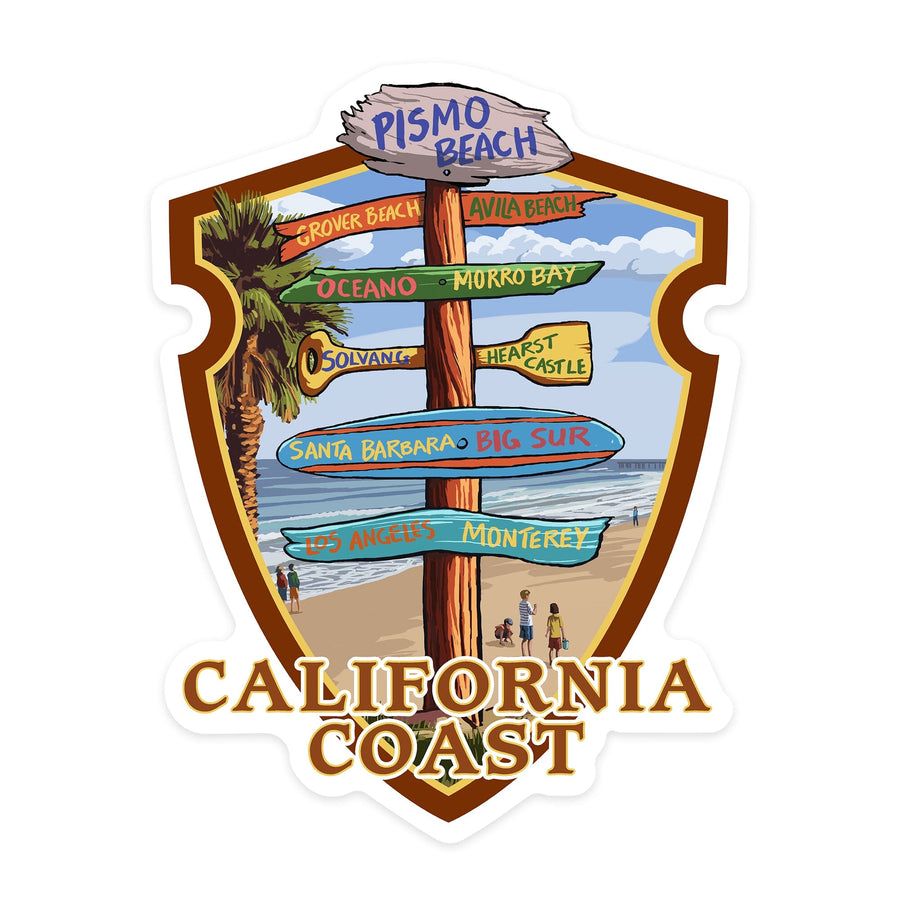 Pismo Beach, California, Destinations Sign, Contour, Lantern Press Artwork, Vinyl Sticker Sticker Lantern Press