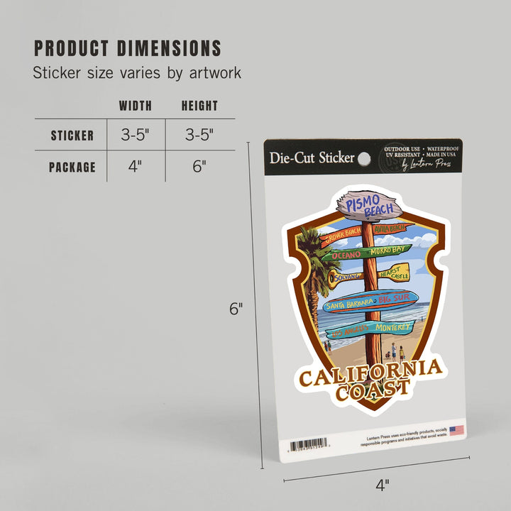 Pismo Beach, California, Destinations Sign, Contour, Lantern Press Artwork, Vinyl Sticker Sticker Lantern Press