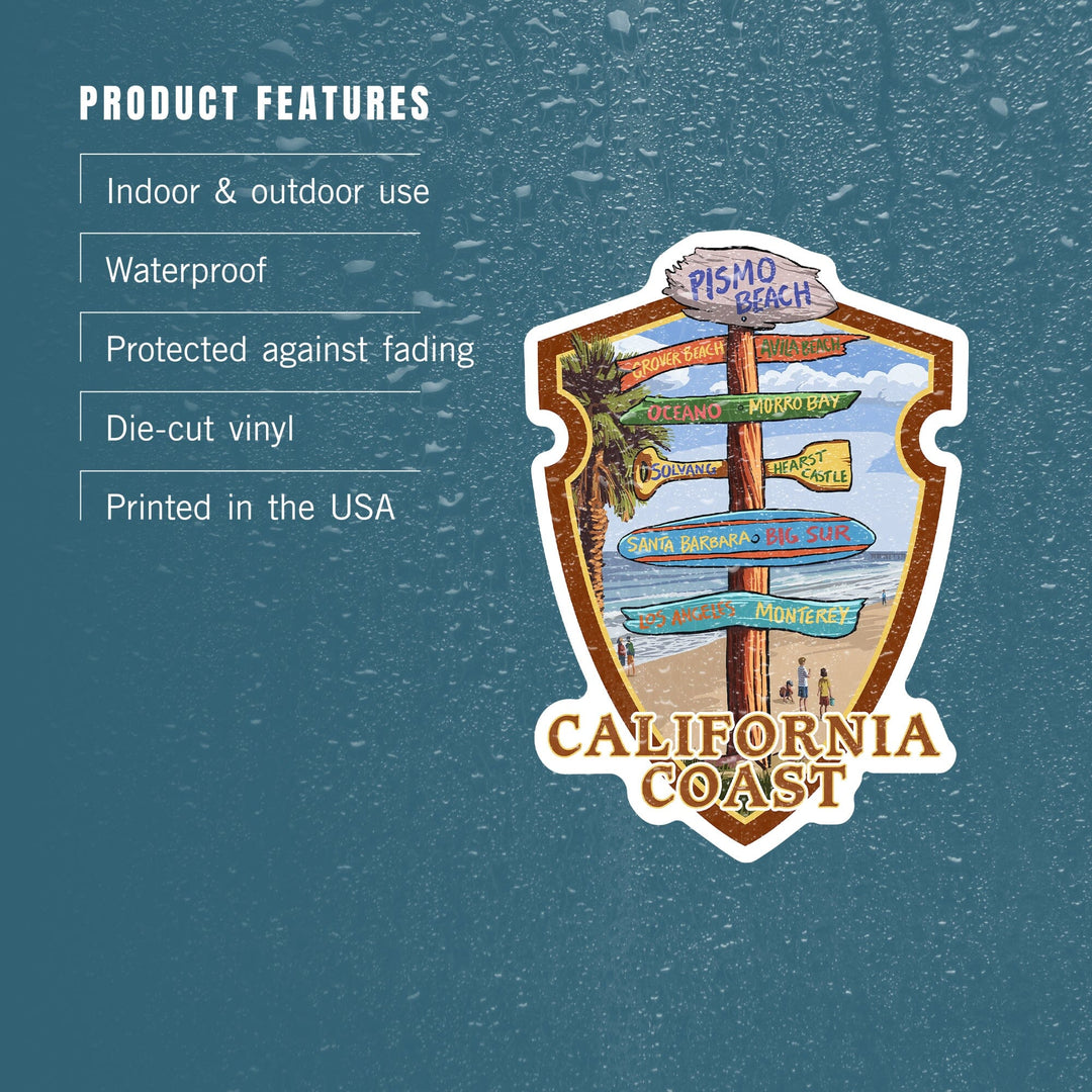 Pismo Beach, California, Destinations Sign, Contour, Lantern Press Artwork, Vinyl Sticker Sticker Lantern Press