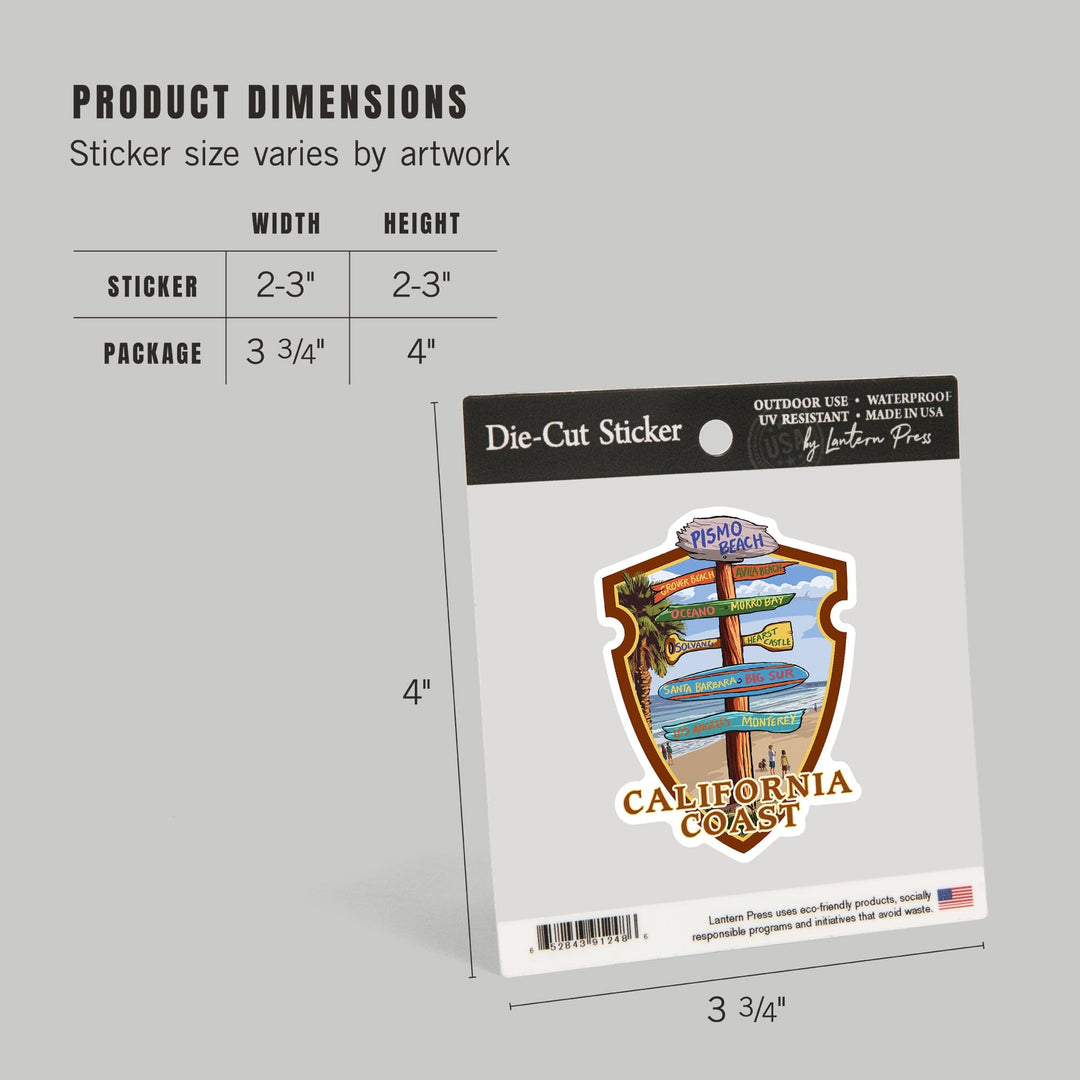 Pismo Beach, California, Destinations Sign, Contour, Lantern Press Artwork, Vinyl Sticker Sticker Lantern Press