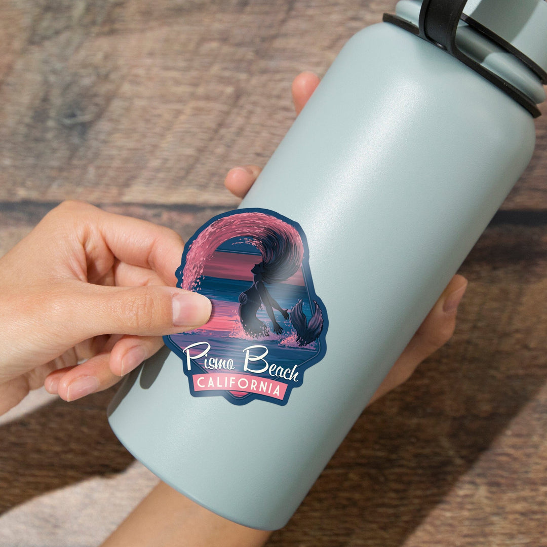 Pismo Beach, California, Mermaid Silhouette, Contour, Lantern Press Artwork, Vinyl Sticker Sticker Lantern Press