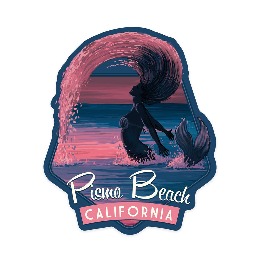 Pismo Beach, California, Mermaid Silhouette, Contour, Lantern Press Artwork, Vinyl Sticker Sticker Lantern Press