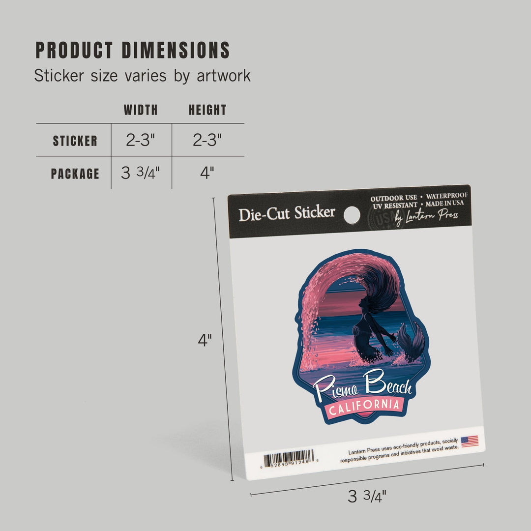 Pismo Beach, California, Mermaid Silhouette, Contour, Lantern Press Artwork, Vinyl Sticker Sticker Lantern Press