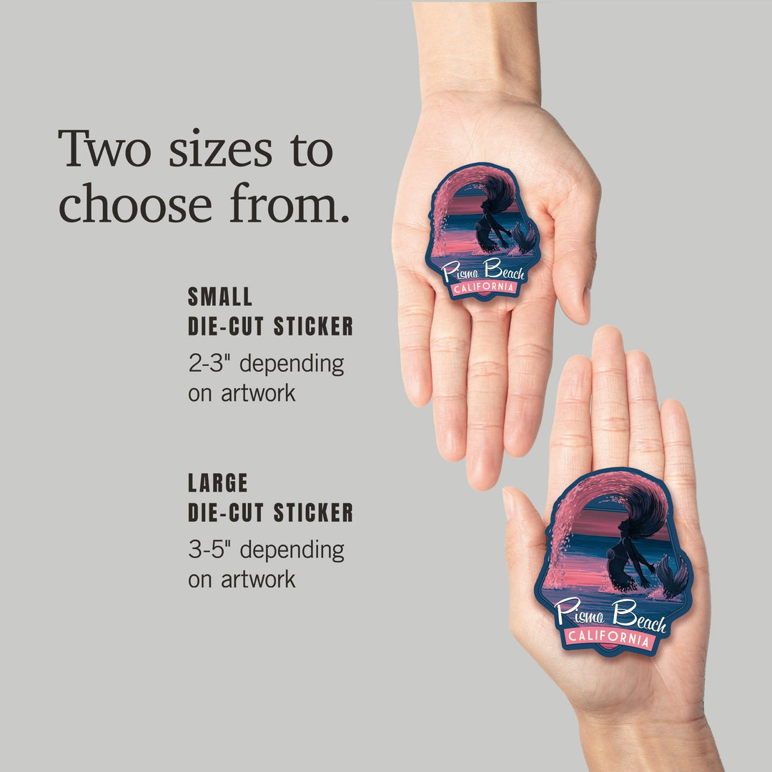 Pismo Beach, California, Mermaid Silhouette, Contour, Lantern Press Artwork, Vinyl Sticker Sticker Lantern Press