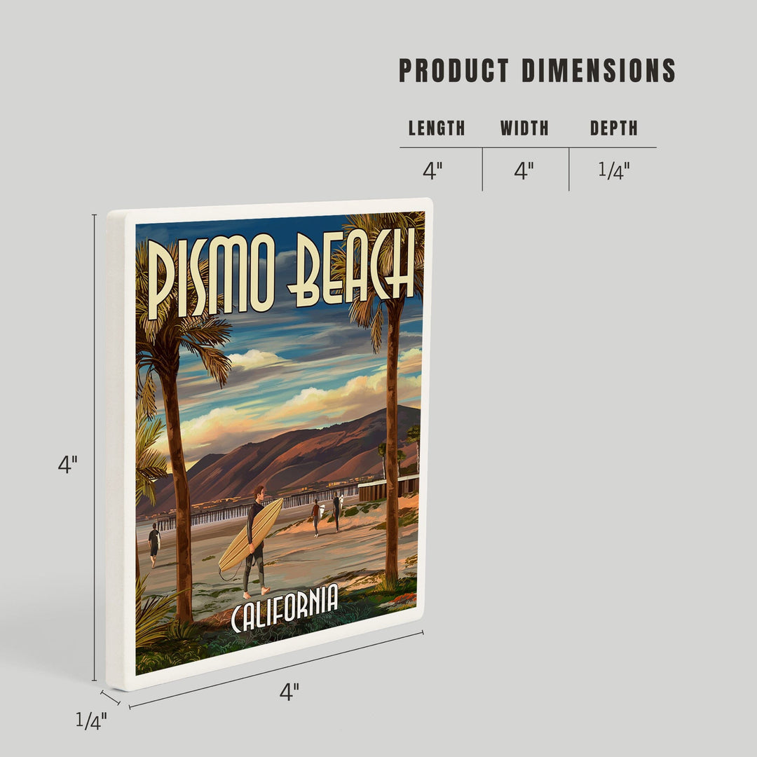 Pismo Beach, California, Surfer and Pier, Coasters Coasters Lantern Press