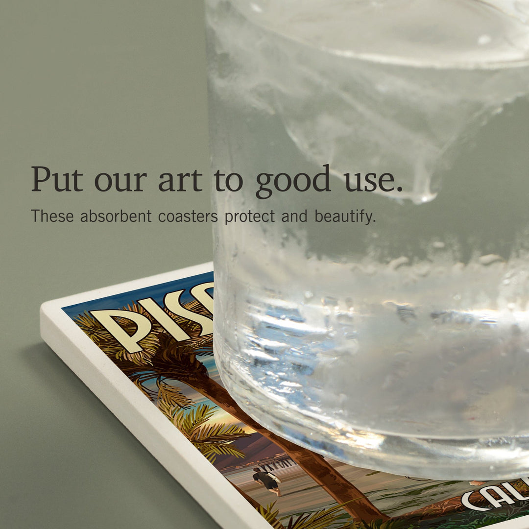 Pismo Beach, California, Surfer and Pier, Coasters Coasters Lantern Press