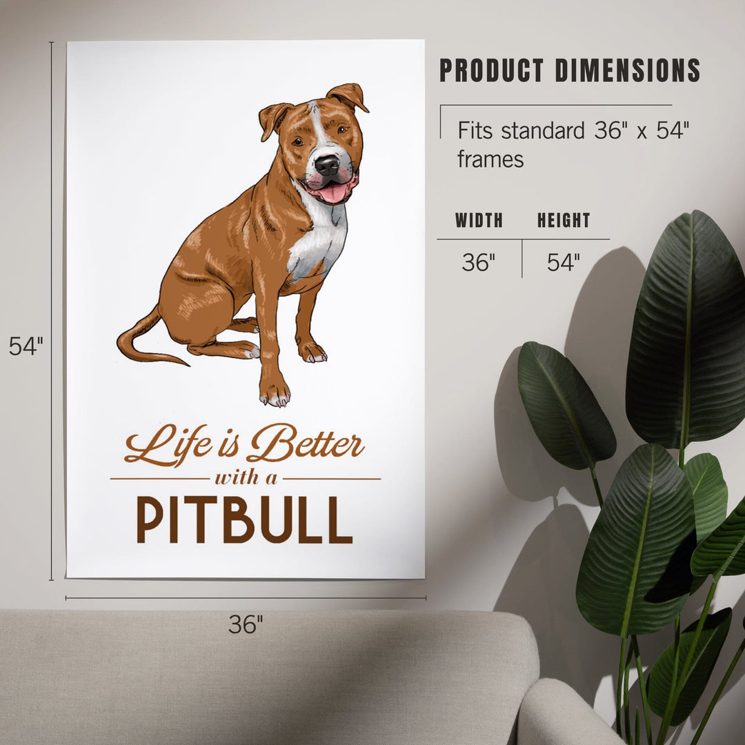 Pitbull, Golden, Life is Better, White Background, Art & Giclee Prints Art Lantern Press