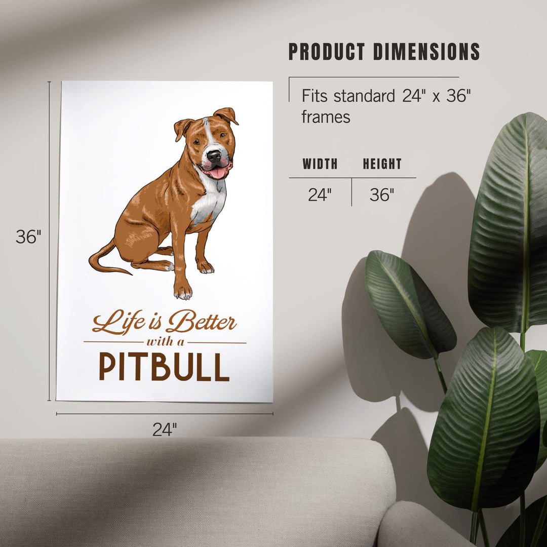 Pitbull, Golden, Life is Better, White Background, Art & Giclee Prints Art Lantern Press