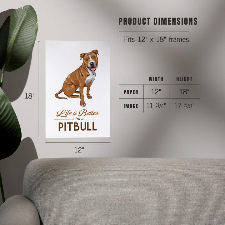 Pitbull, Golden, Life is Better, White Background, Art & Giclee Prints Art Lantern Press