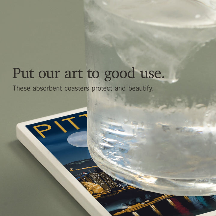 Pittsburgh, Pennsylvania, Skyline at Night, Coasters Coasters Lantern Press