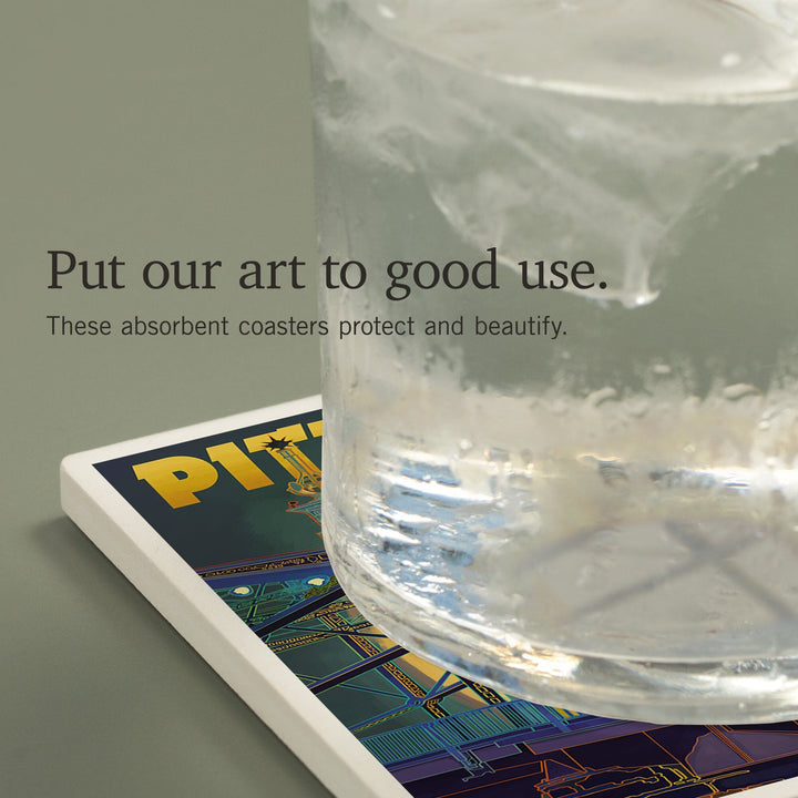 Pittsburgh, Pennsylvania, Smithfield St. Bridge and Moon, Coasters Coasters Lantern Press