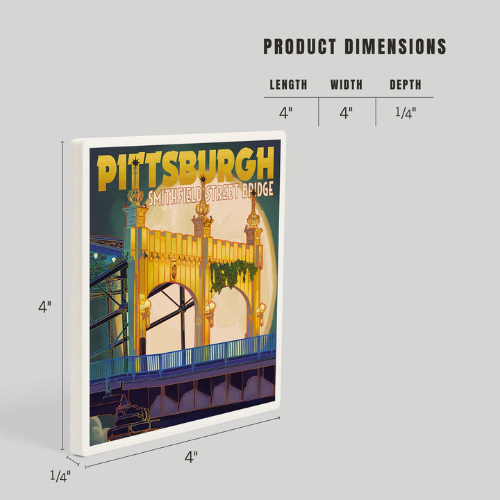 Pittsburgh, Pennsylvania, Smithfield St. Bridge and Moon, Coasters Coasters Lantern Press