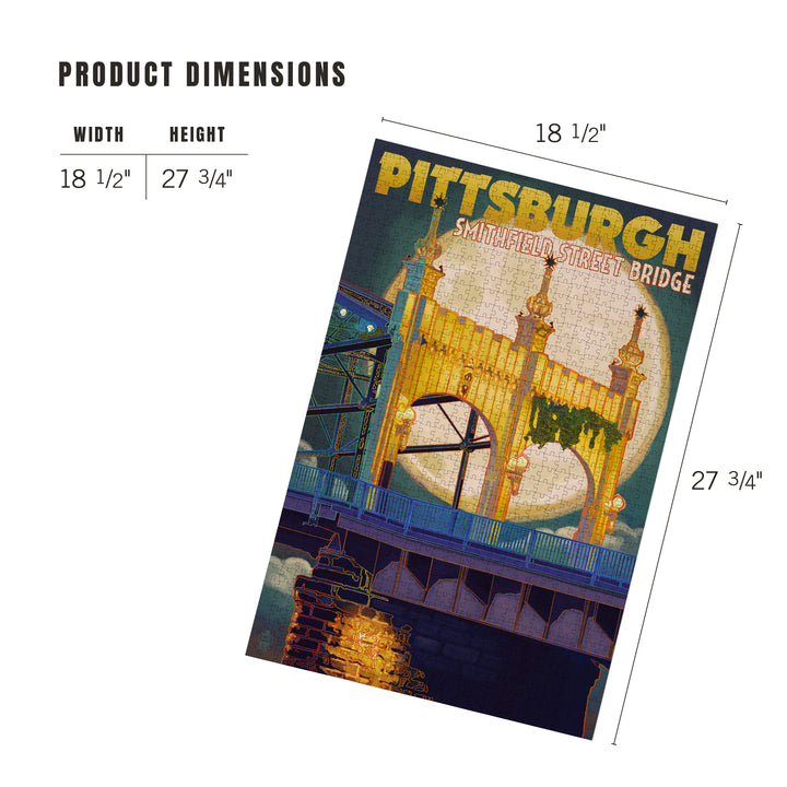 Pittsburgh, Pennsylvania, Smithfield St. Bridge and Moon, Jigsaw Puzzle Puzzle Lantern Press