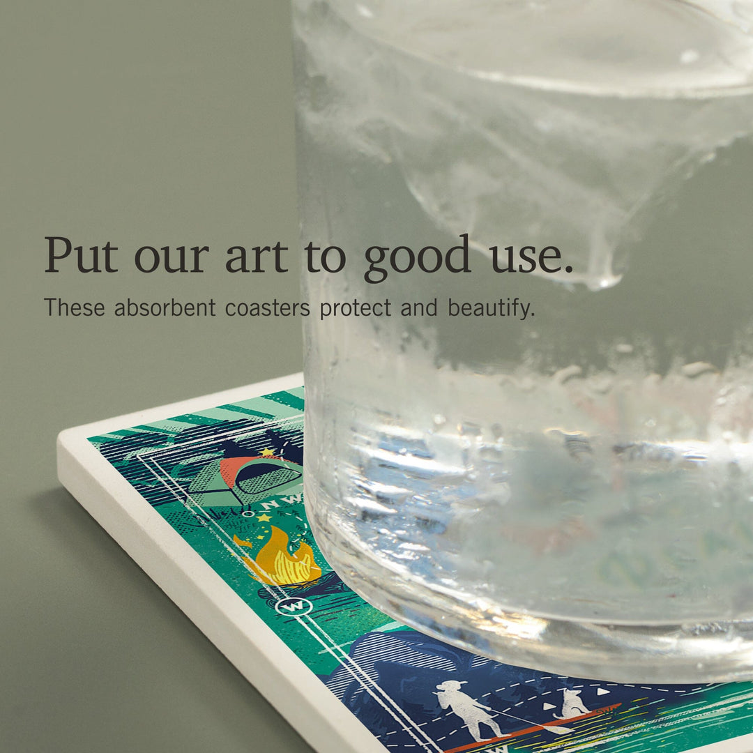 Plain, Washington, Lake Life Series, Collage, Landscape With Mountain, Coasters Coasters Lantern Press