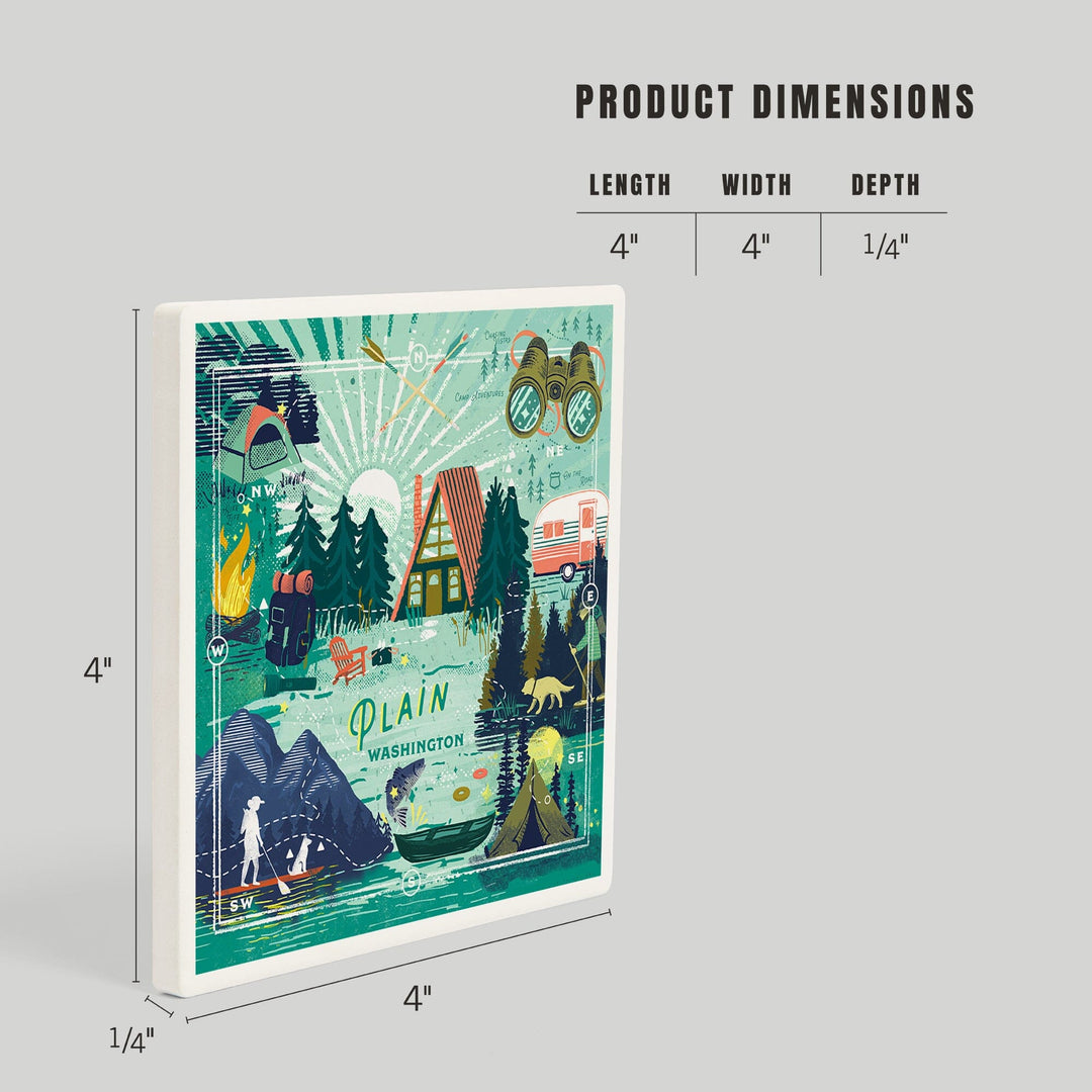 Plain, Washington, Lake Life Series, Collage, Landscape With Mountain, Coasters Coasters Lantern Press