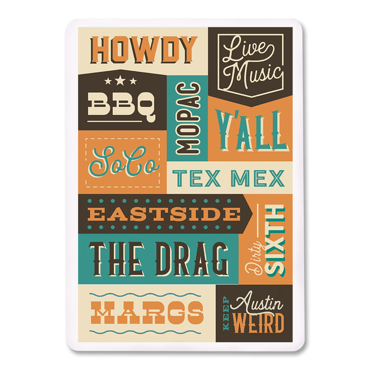 Playing Cards, Austin, Texas, Word Collage, State Series, 52 Card Deck with Jokers in Box, Unique Art Cards Lantern Press