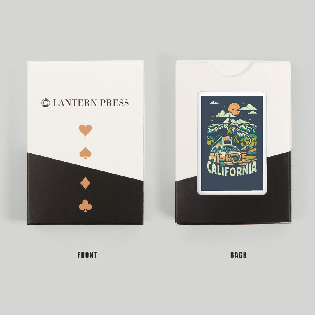 Playing Cards, California, Distressed, Camper Van in the Mountains, 52 Card Deck with Jokers in Box, Unique Art Cards Lantern Press