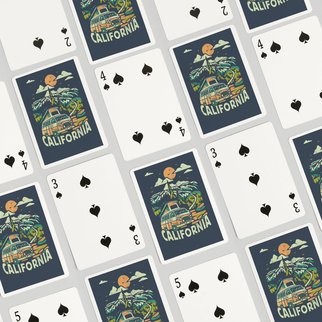 Playing Cards, California, Distressed, Camper Van in the Mountains, 52 Card Deck with Jokers in Box, Unique Art Cards Lantern Press