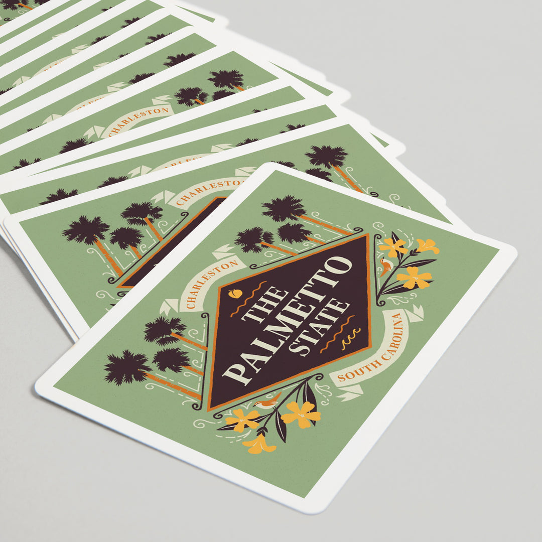 Playing Cards, Charleston, South Carolina, State Motto Crest State Series, 52 Card Deck with Jokers in Box, Unique Art Cards Lantern Press