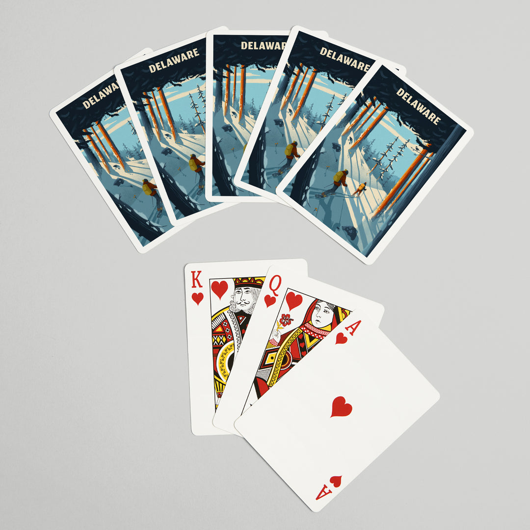 Playing Cards, Delaware, Better on Foot, Snowshoeing, 52 Card Deck with Jokers in Box, Unique Art Cards Lantern Press