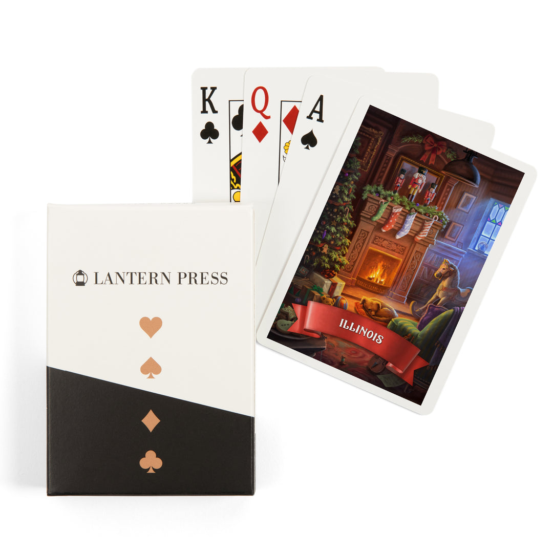 Playing Cards, Illinois, Christmas Morning, 52 Card Deck with Jokers in Box, Unique Art Cards Lantern Press